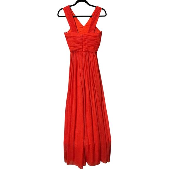 Alfred Sung Full Length Chiffon V-Neck Dress Tangerine Tango D678 Women's 2 NWT - Picture 4 of 10